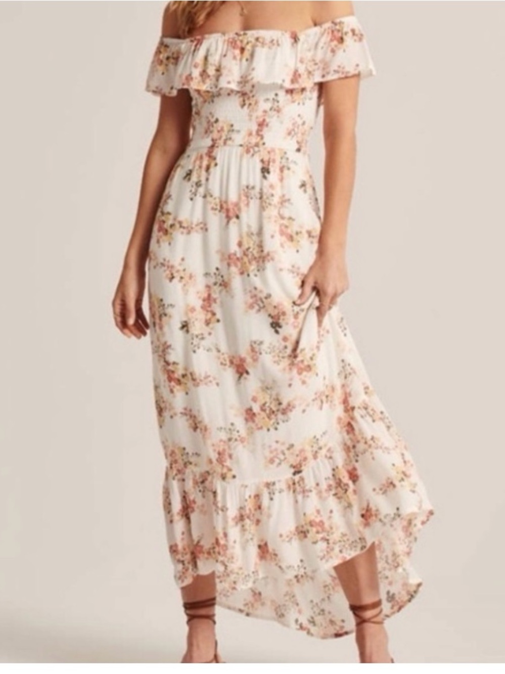 Abercrombie & Fitch Cream Off-Shoulder Floral Maxi Dress